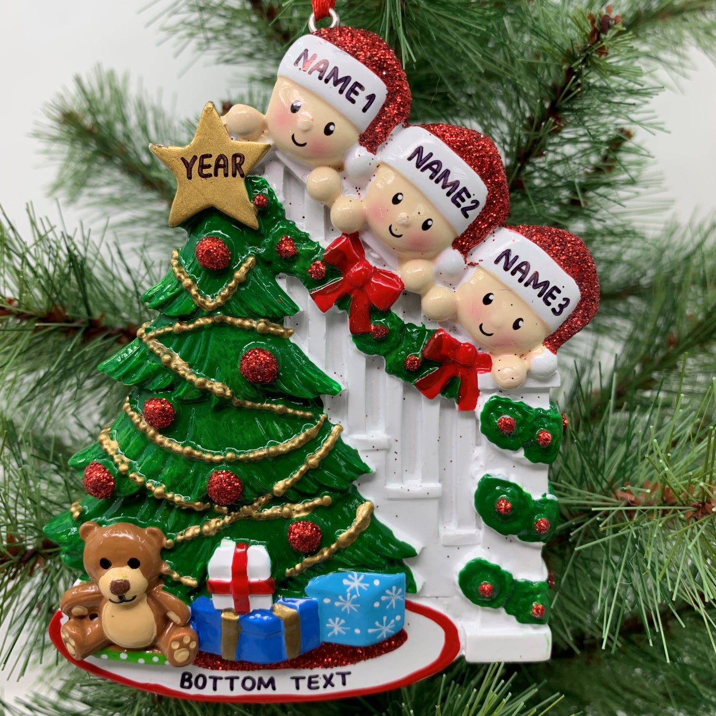 Peeking Family Of 3 Personalized Christmas Ornament