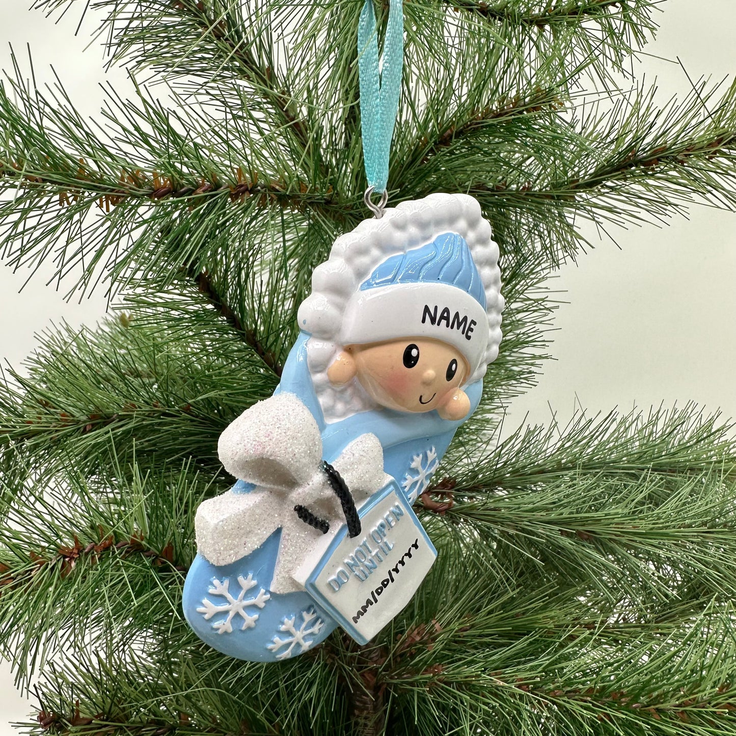 Do Not Open Until (Blue) Personalized Christmas Ornament