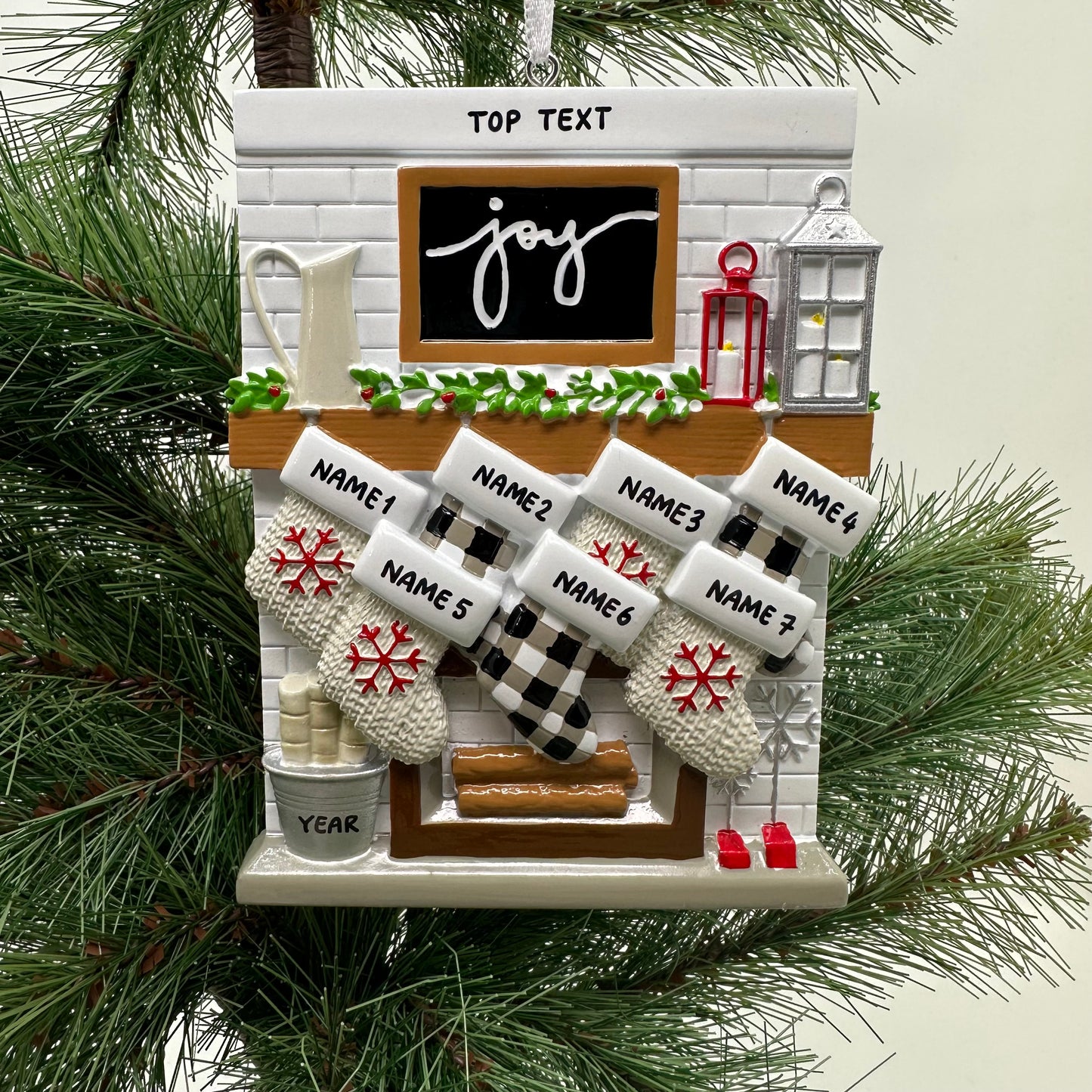 Fireplace Mantle Family Of 7 Personalized Christmas Ornament