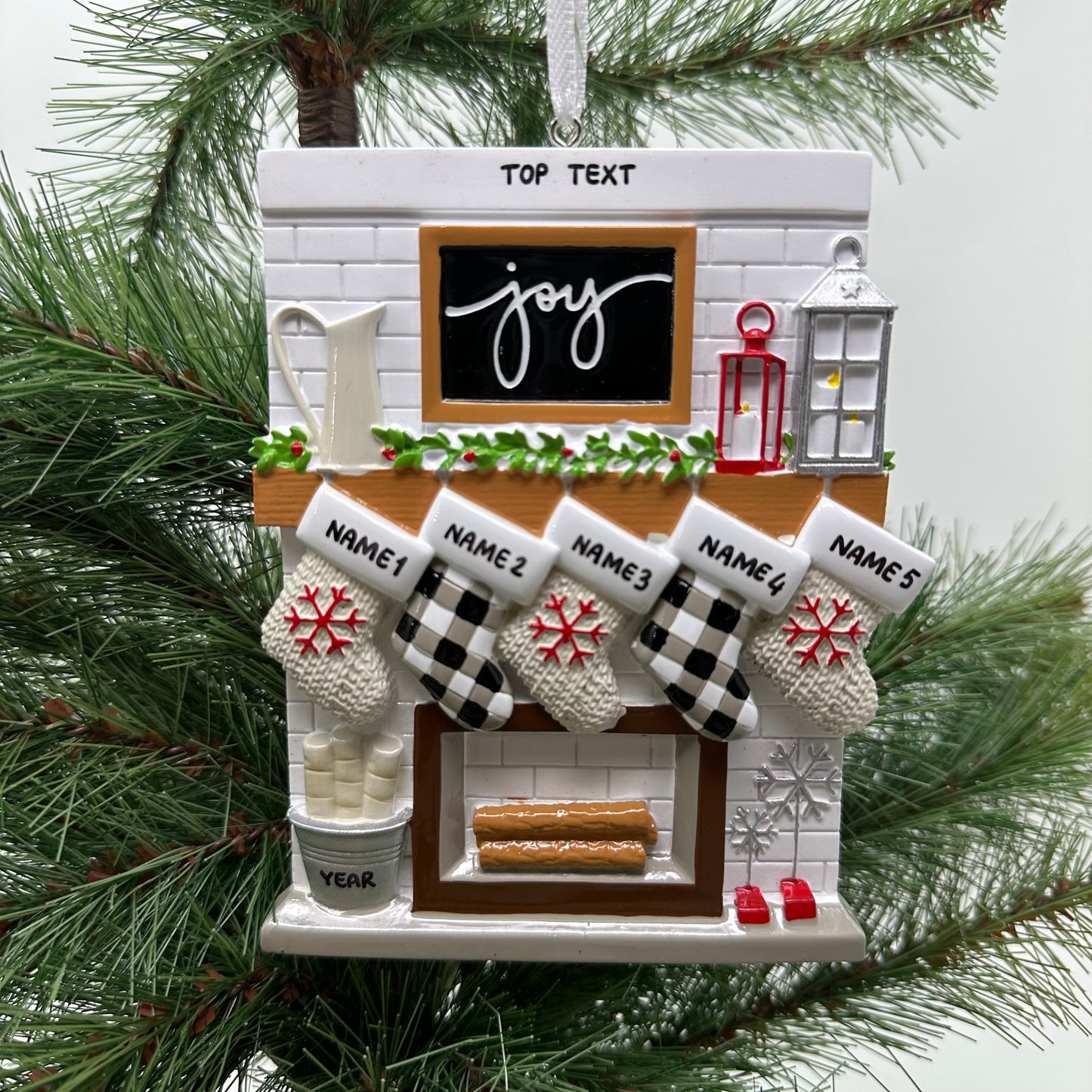 Fireplace Mantle Family Of 5 Personalized Christmas Ornament