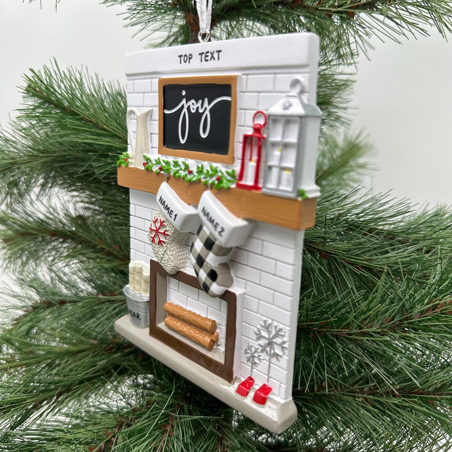 Fireplace Mantle Family Of 2 Personalized Christmas Ornament
