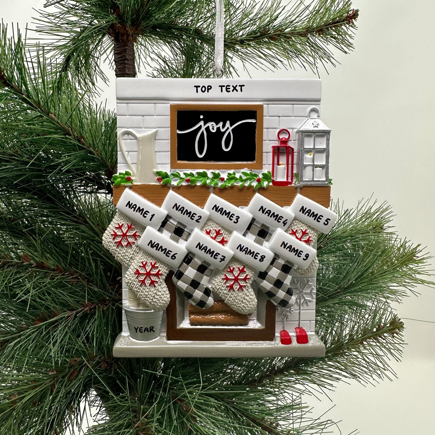 Fireplace Mantle Family Of 9 Personalized Christmas Ornament