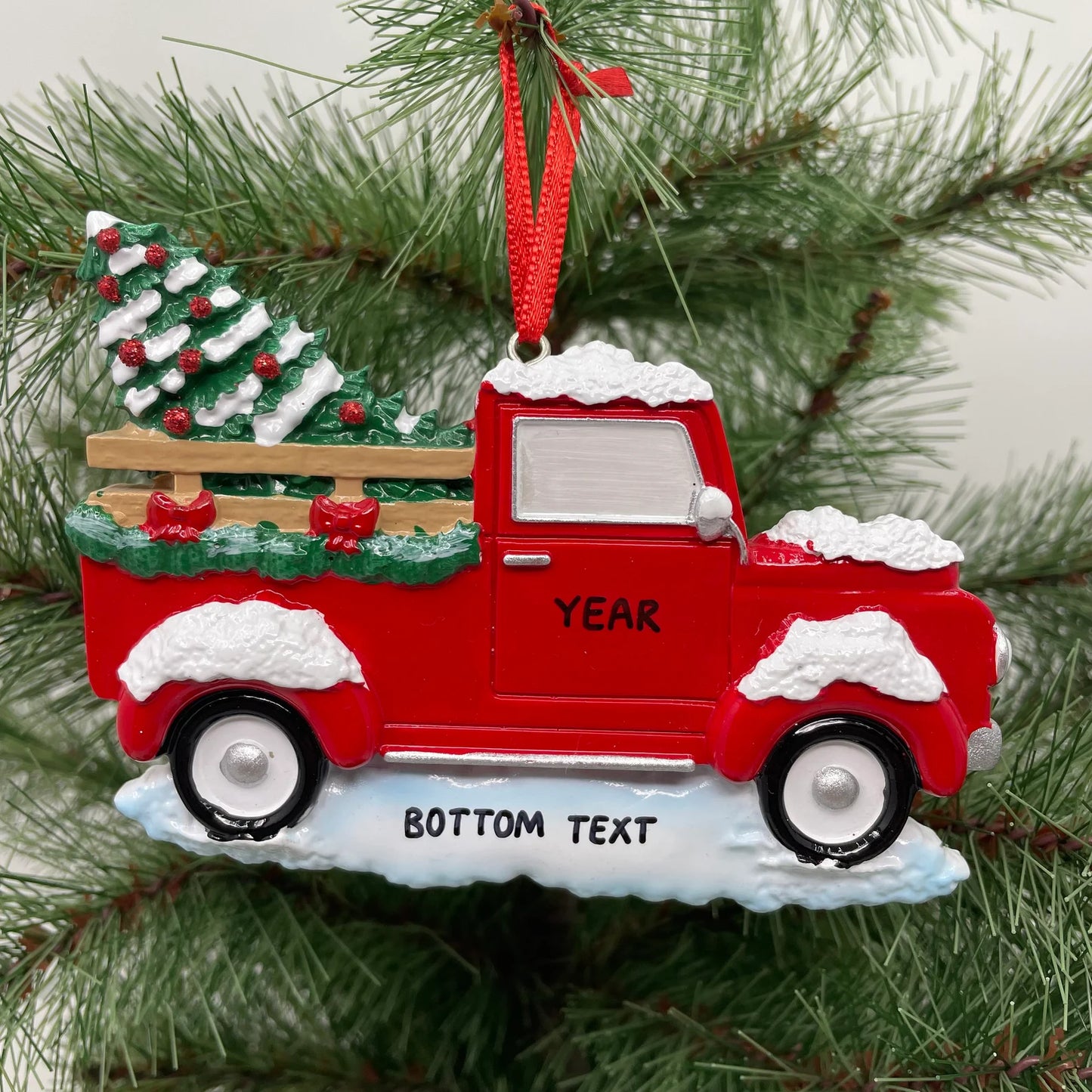 Red Truck with Christmas Tree