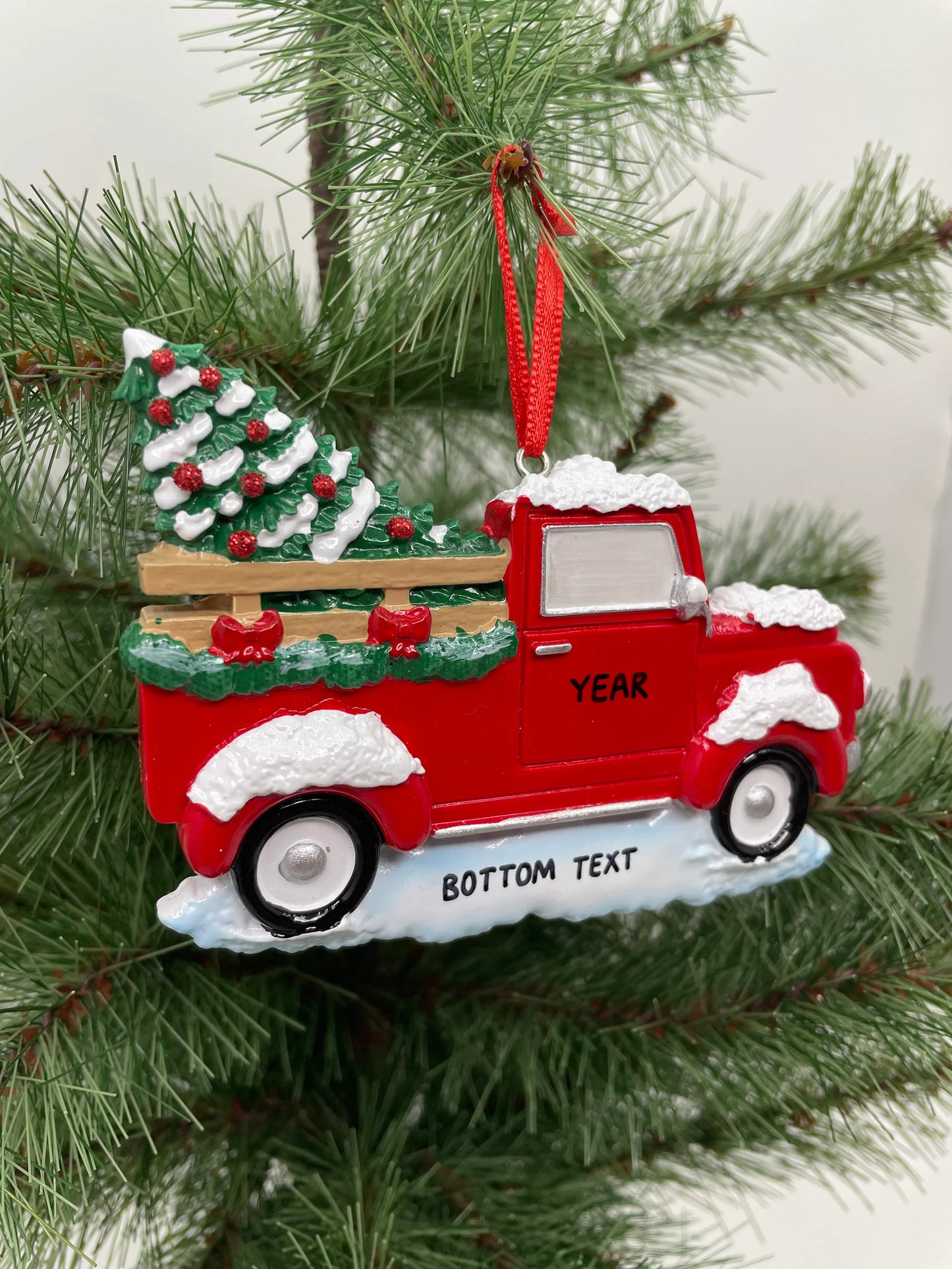 Red Truck with Christmas Tree