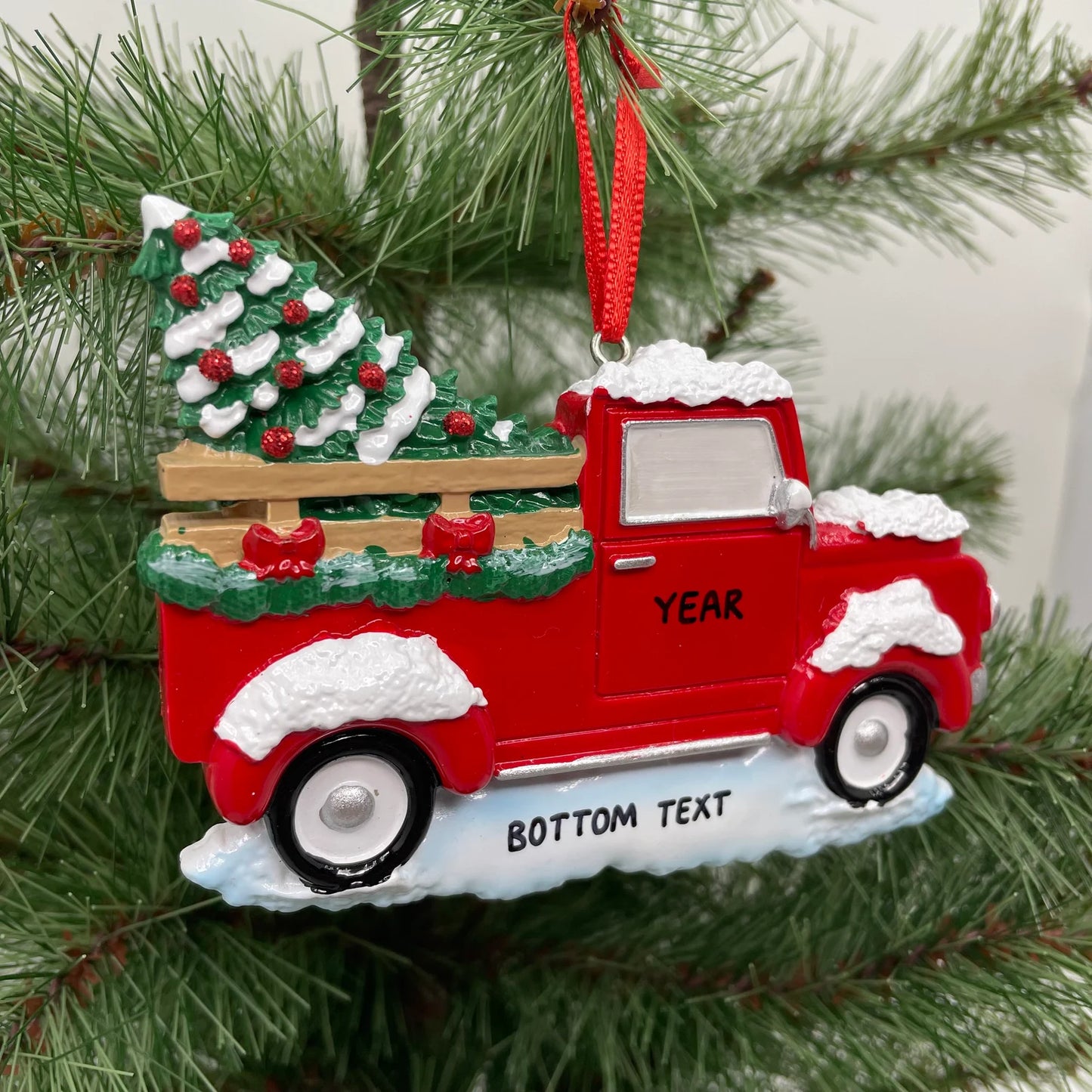 Red Truck with Christmas Tree