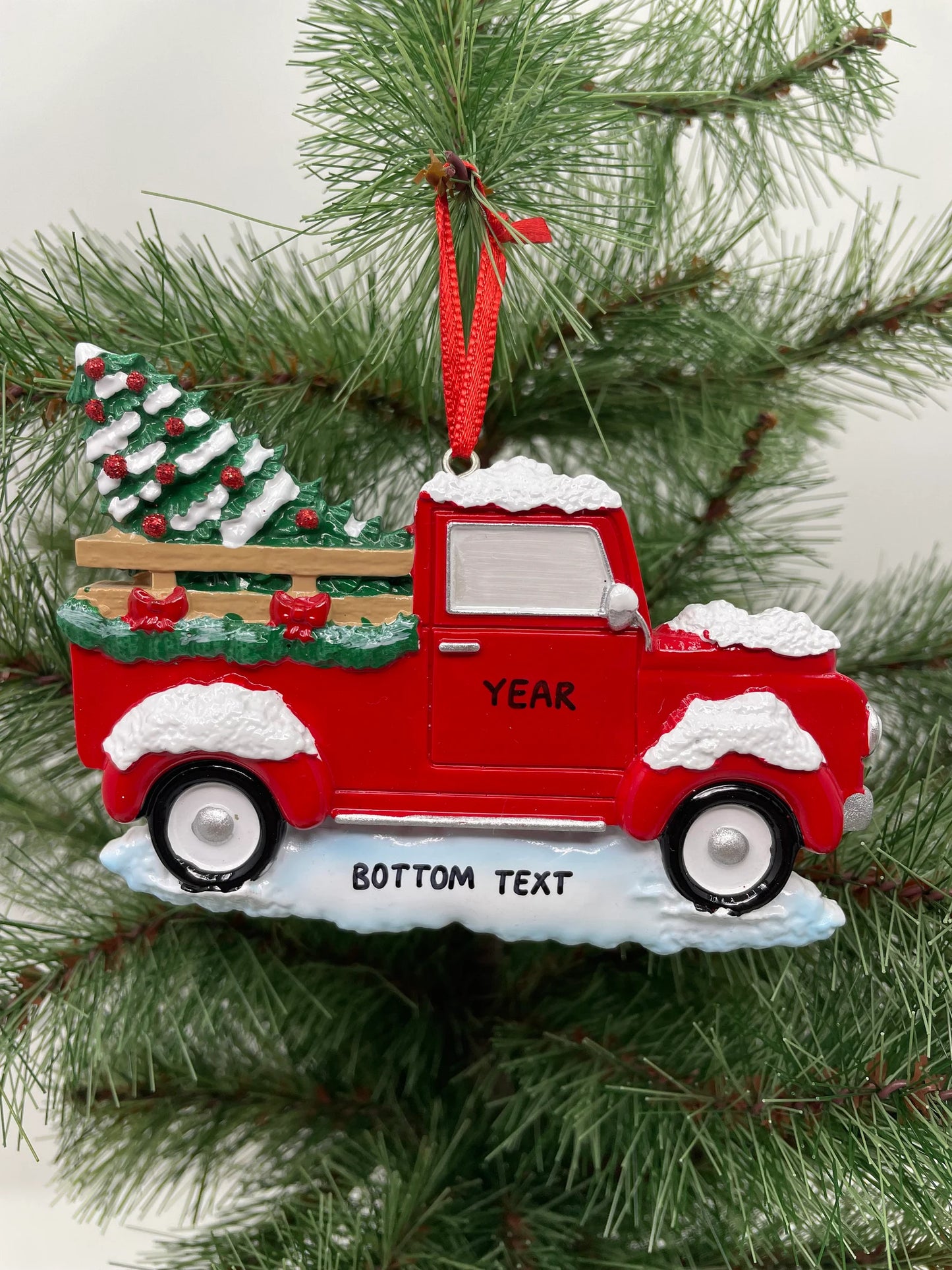 Red Truck with Christmas Tree
