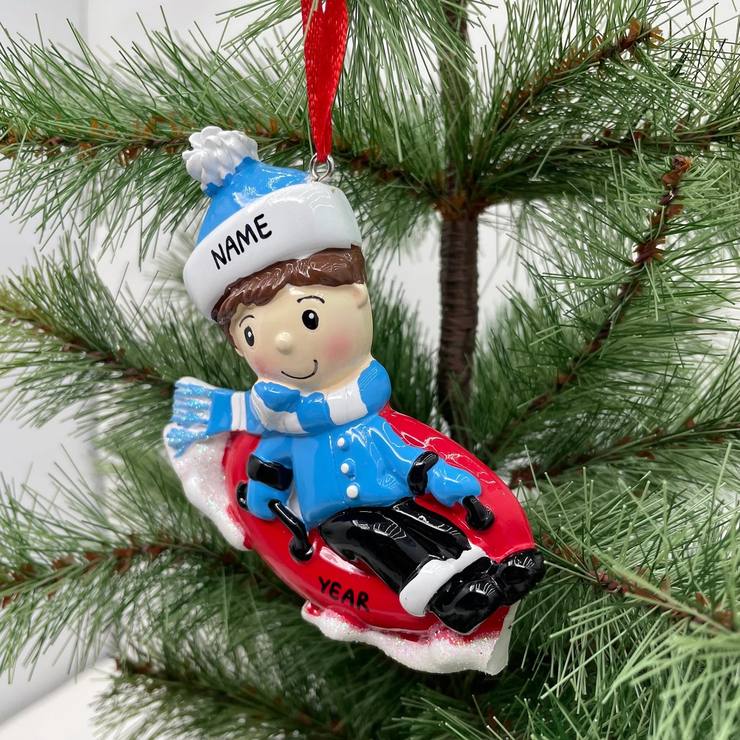Boy Snow Tubing Personalized Ornament
