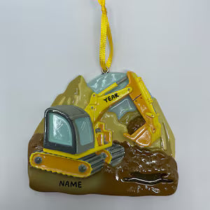 Excavator Ornament Backhoe Personalized Yellow Christmas Ornament