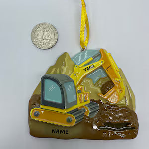 Excavator Ornament Backhoe Personalized Yellow Christmas Ornament