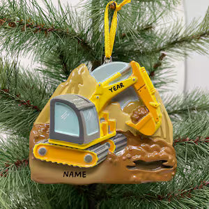 Excavator Ornament Backhoe Personalized Yellow Christmas Ornament