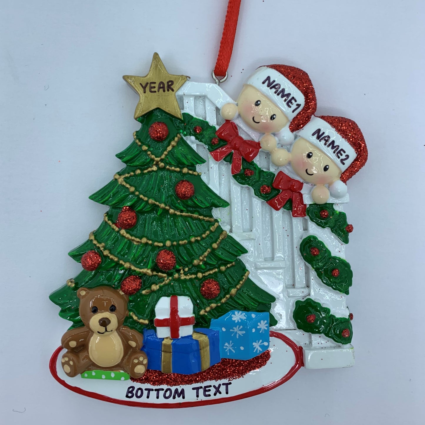Peeking Family Of 2 Personalized Christmas Ornament