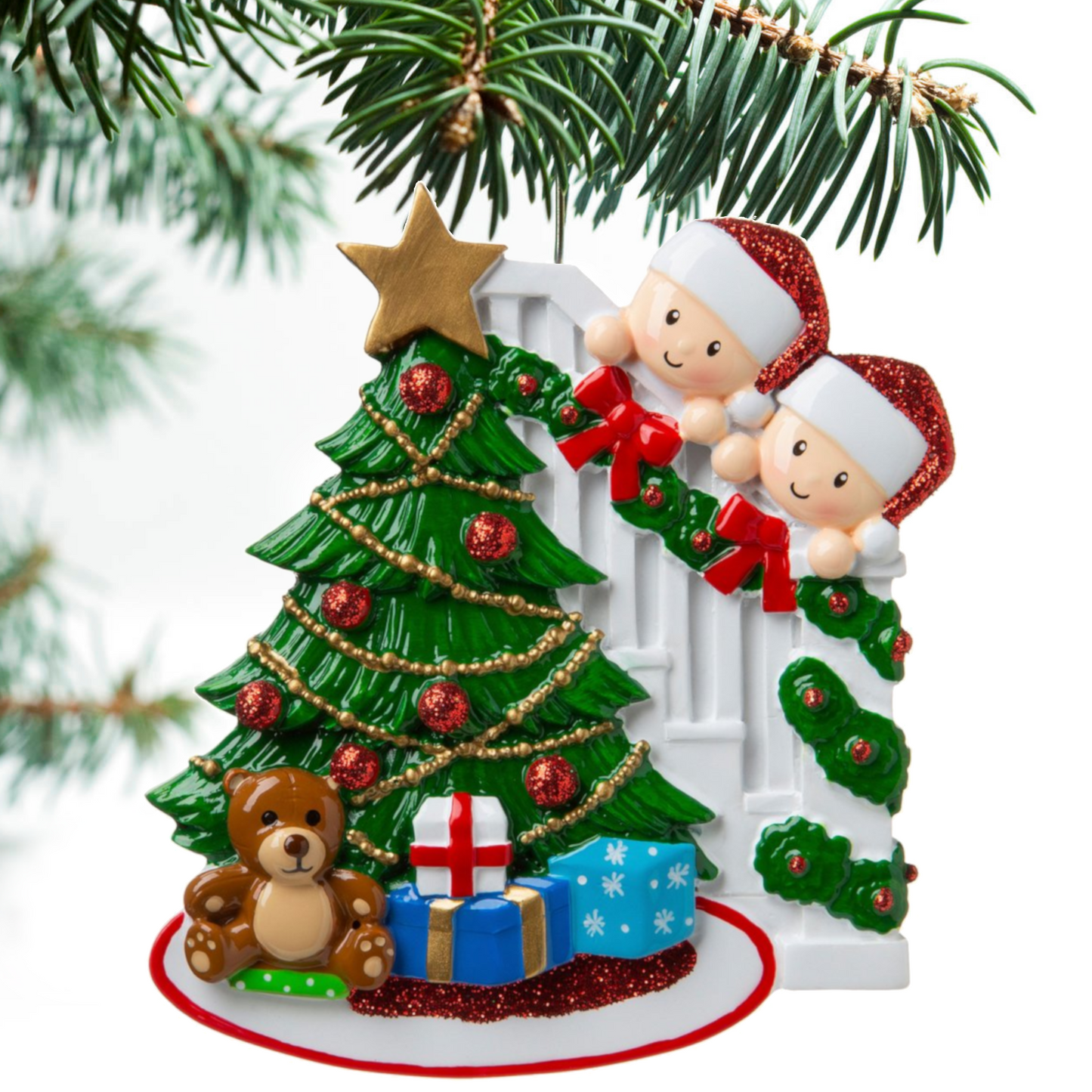 Peeking Family Of 2 Personalized Christmas Ornament