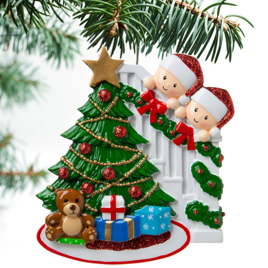 Peeking Family Of 2 Personalized Christmas Ornament