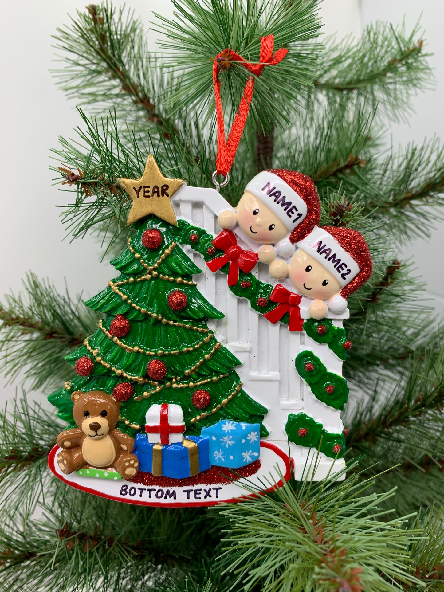 Peeking Family Of 2 Personalized Christmas Ornament