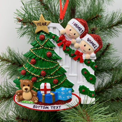 Peeking Family Of 2 Personalized Christmas Ornament