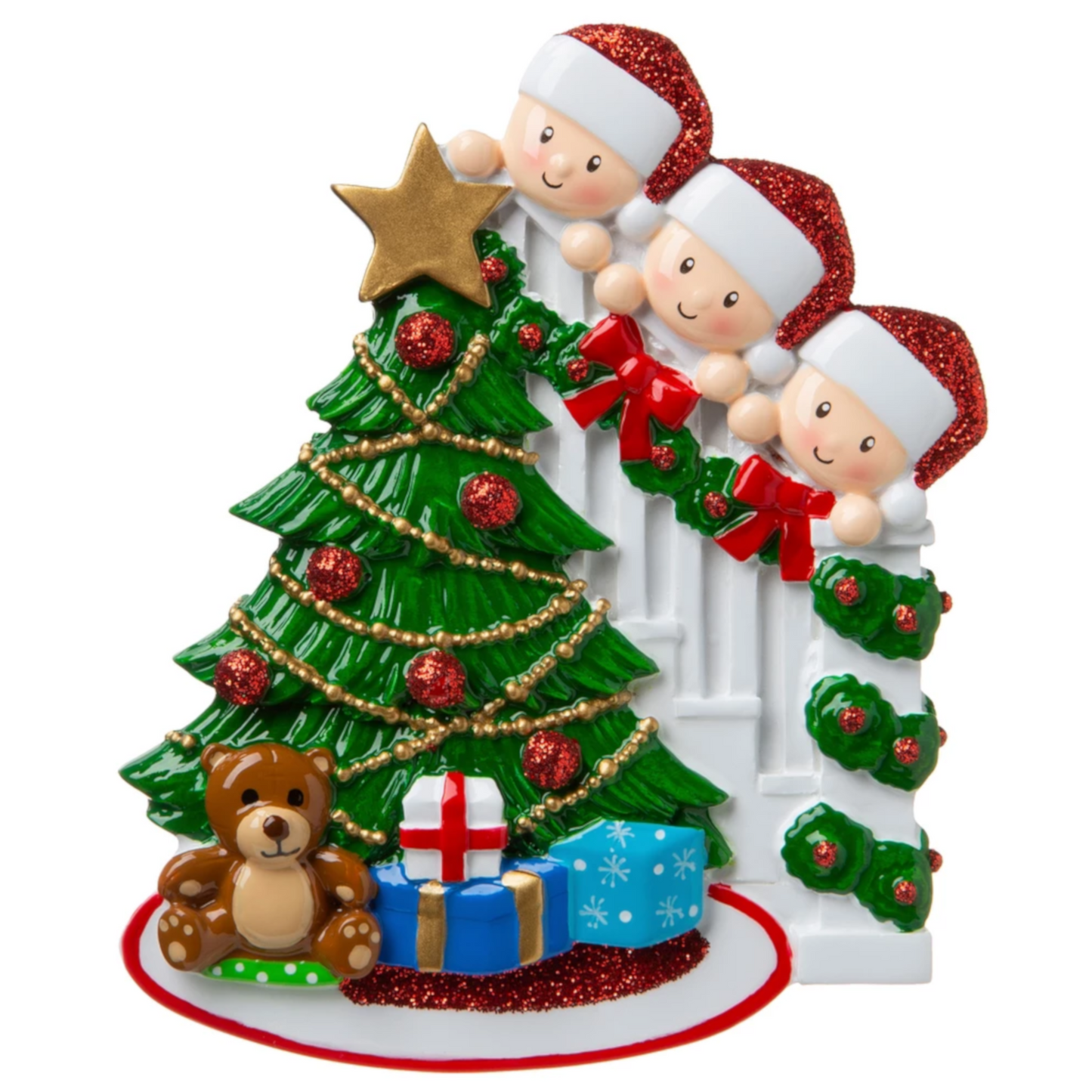 Peeking Family Of 3 Personalized Christmas Ornament