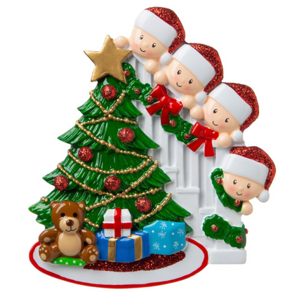Peeking Family Of 4 Personalized Christmas Ornament