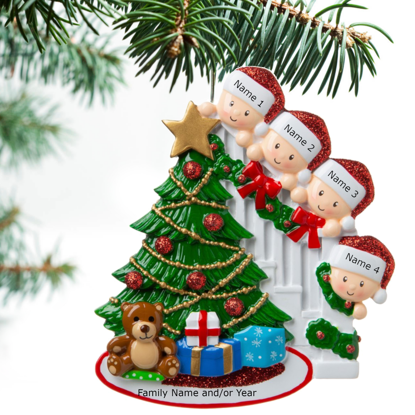 Peeking Family Of 4 Personalized Christmas Ornament
