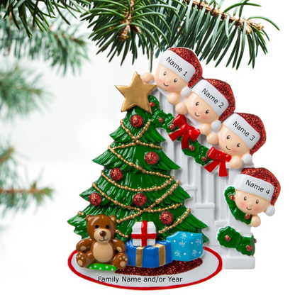 Peeking Family Of 4 Personalized Christmas Ornament