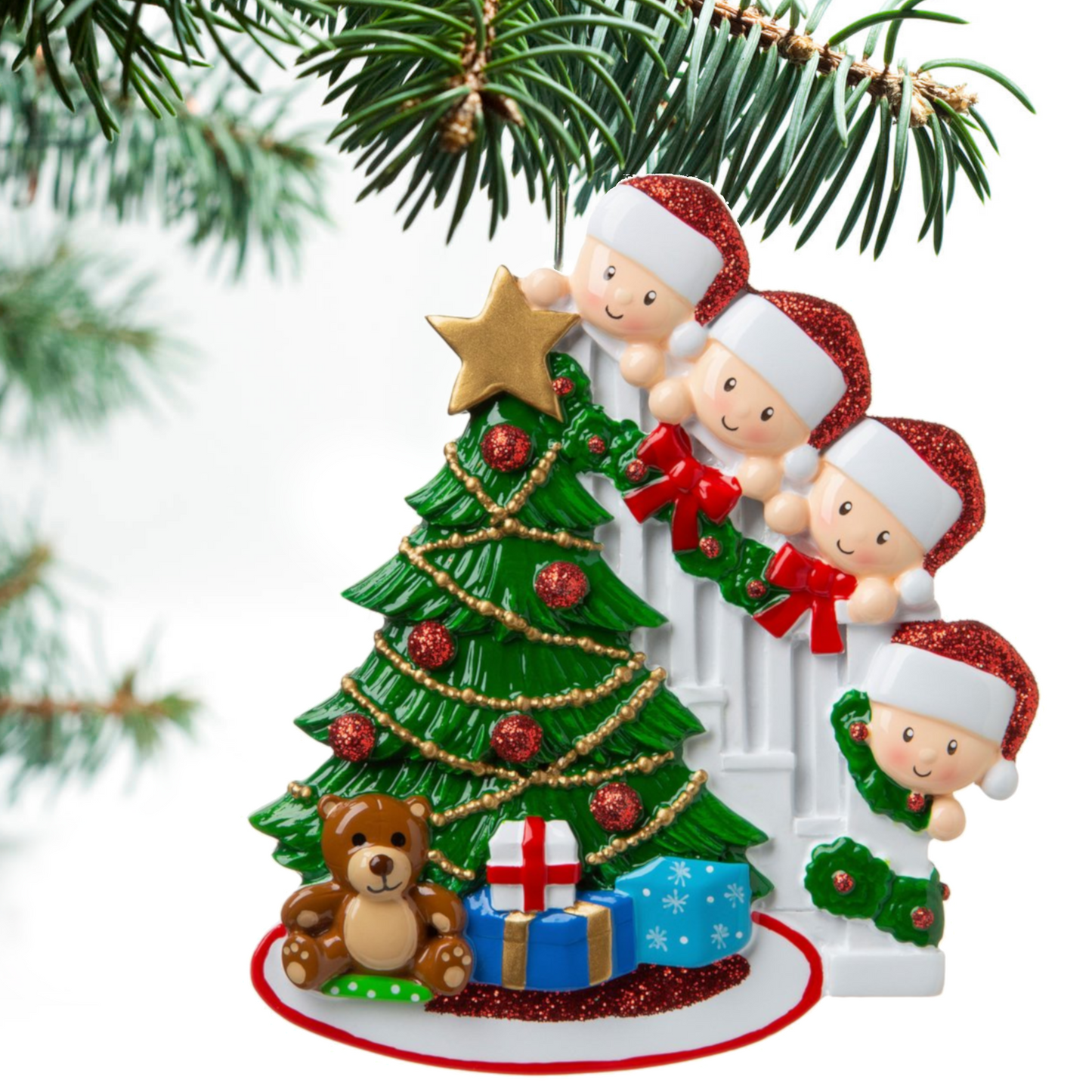 Peeking Family Of 4 Personalized Christmas Ornament