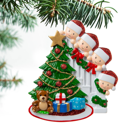 Peeking Family Of 4 Personalized Christmas Ornament