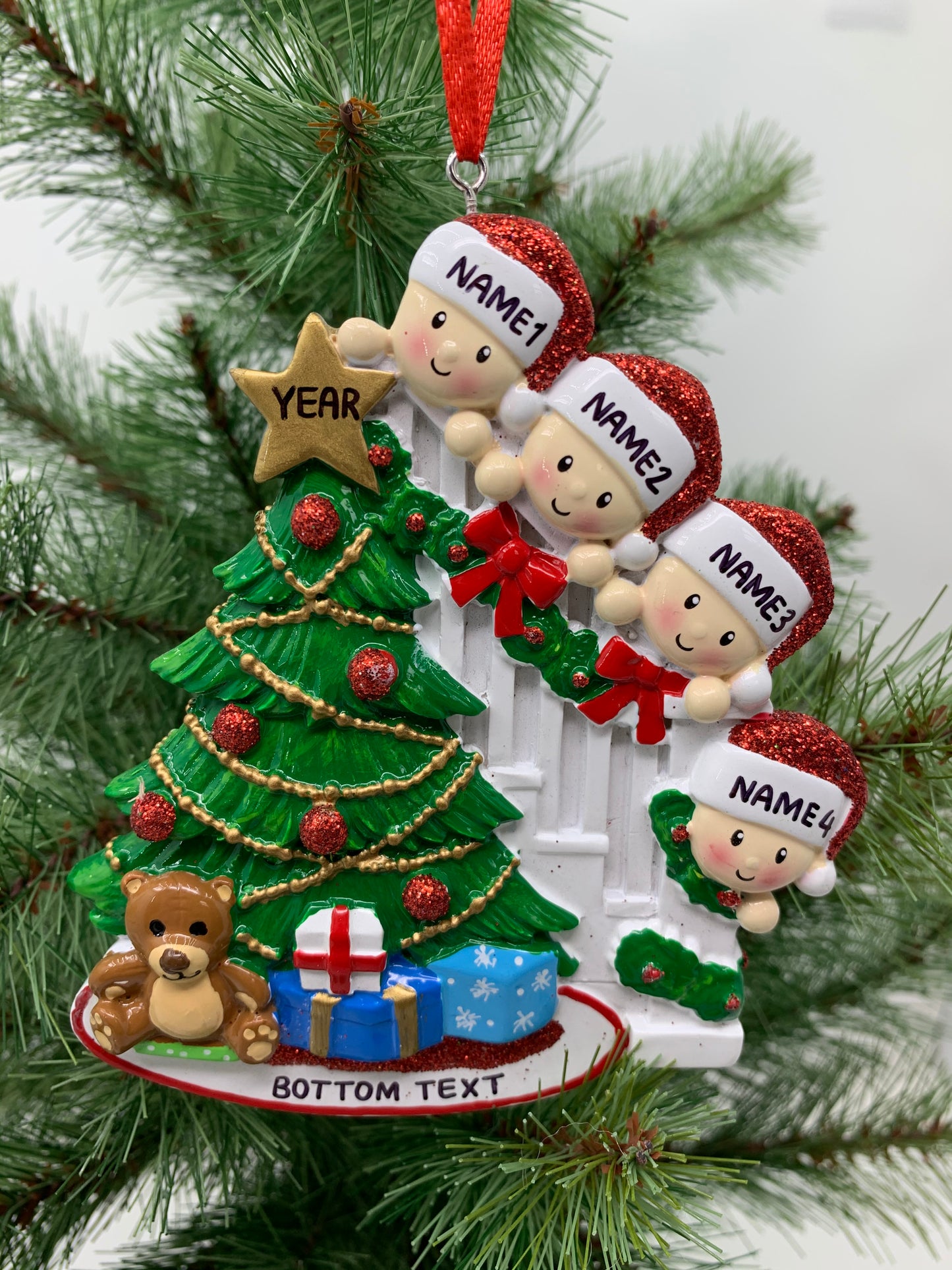 Peeking Family Of 4 Personalized Christmas Ornament