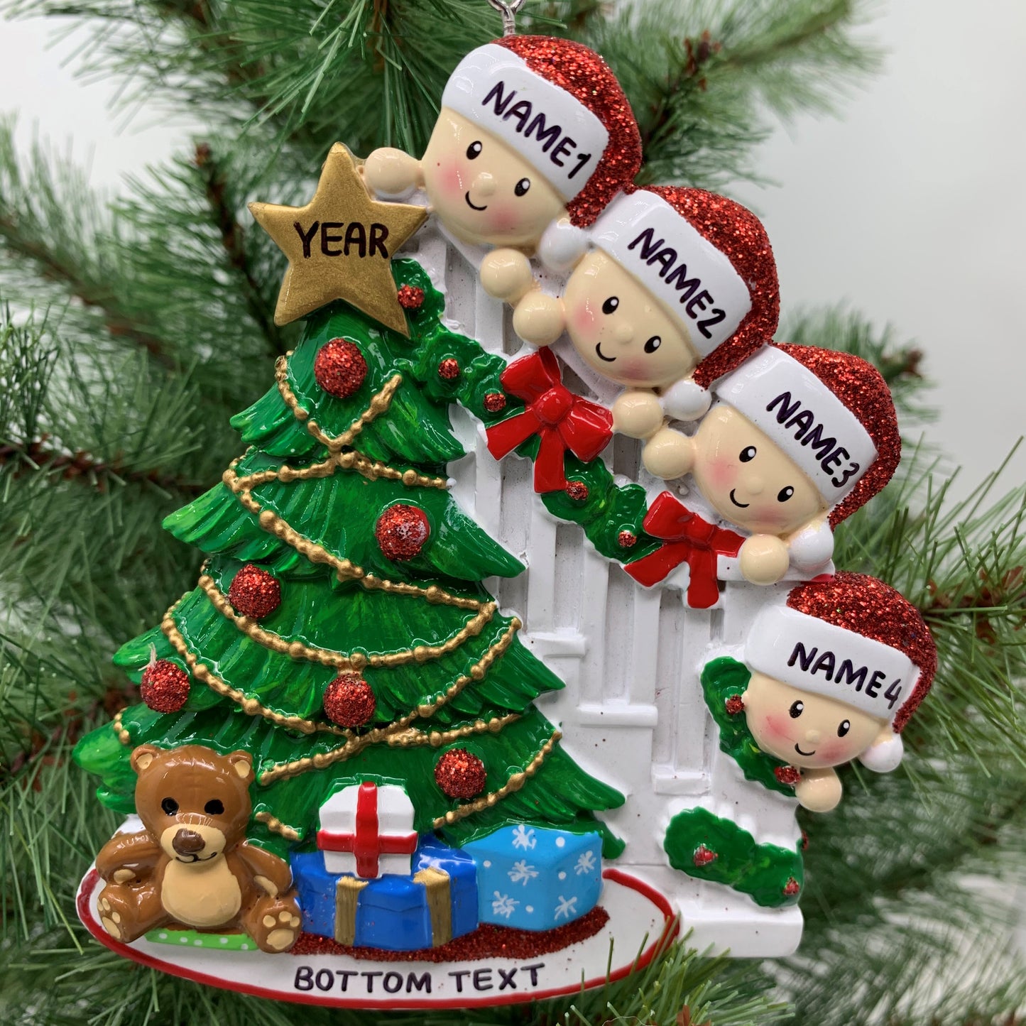 Peeking Family Of 4 Personalized Christmas Ornament
