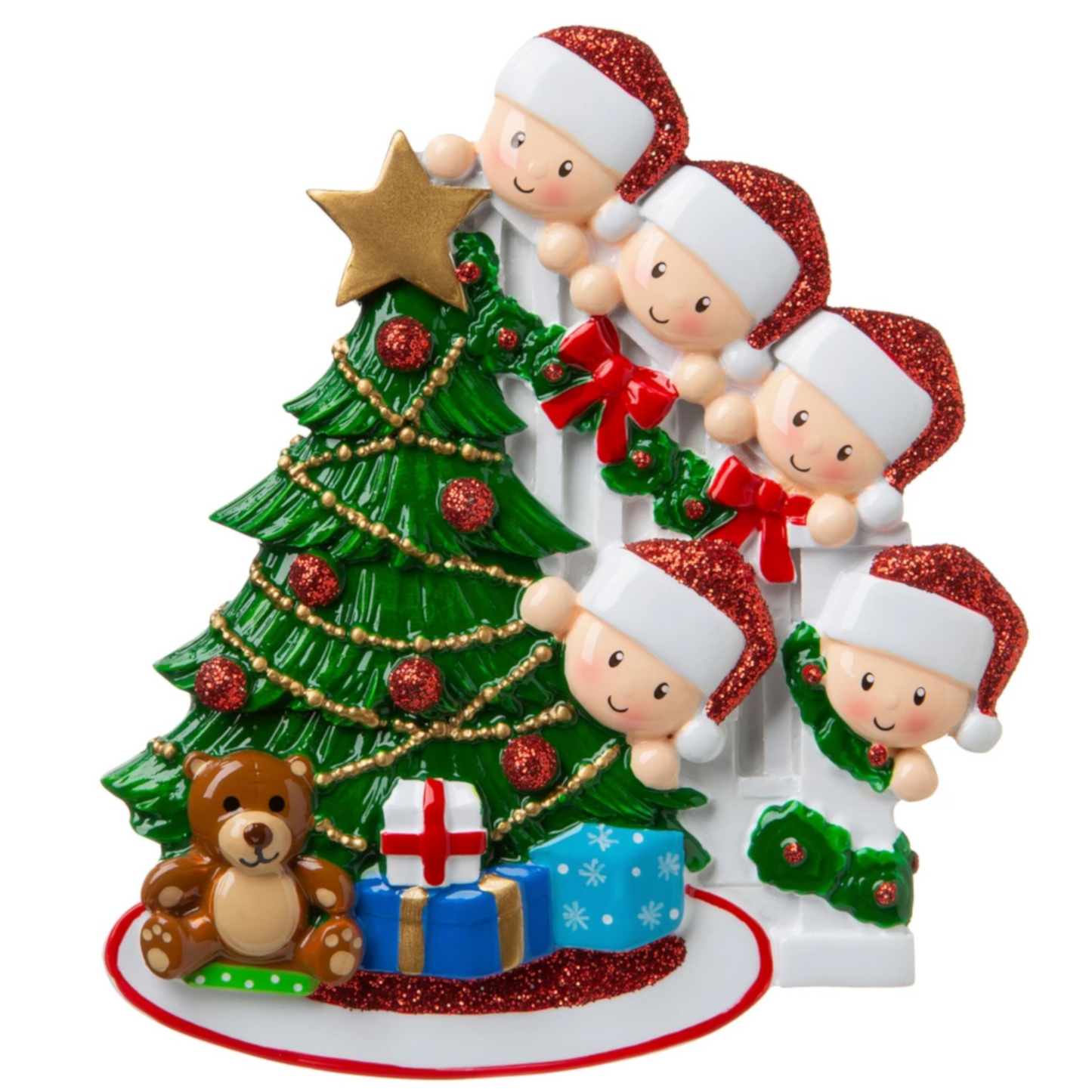 Peeking Family Of 5 Personalized Christmas Ornament
