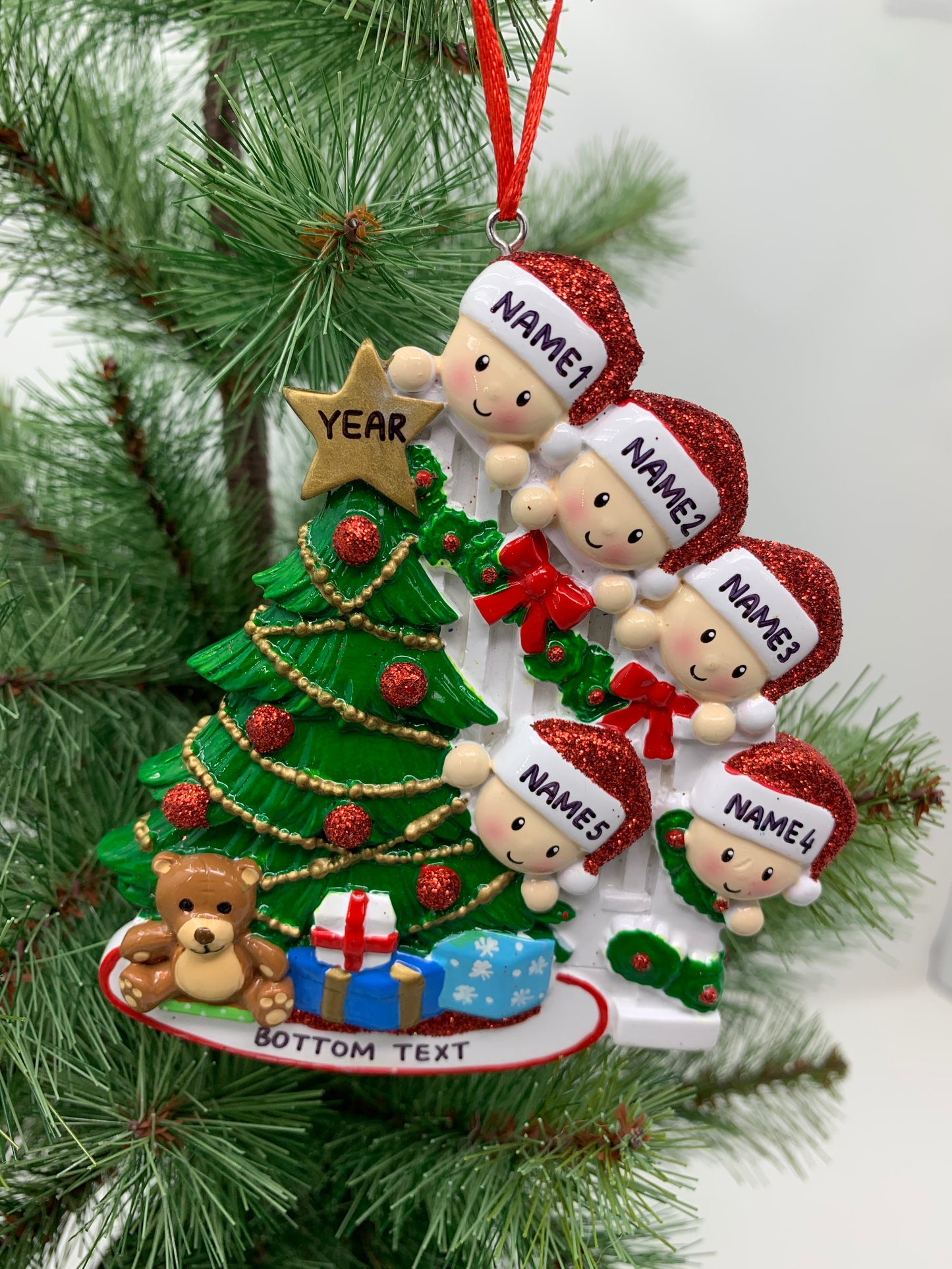 Peeking Family Of 5 Personalized Christmas Ornament