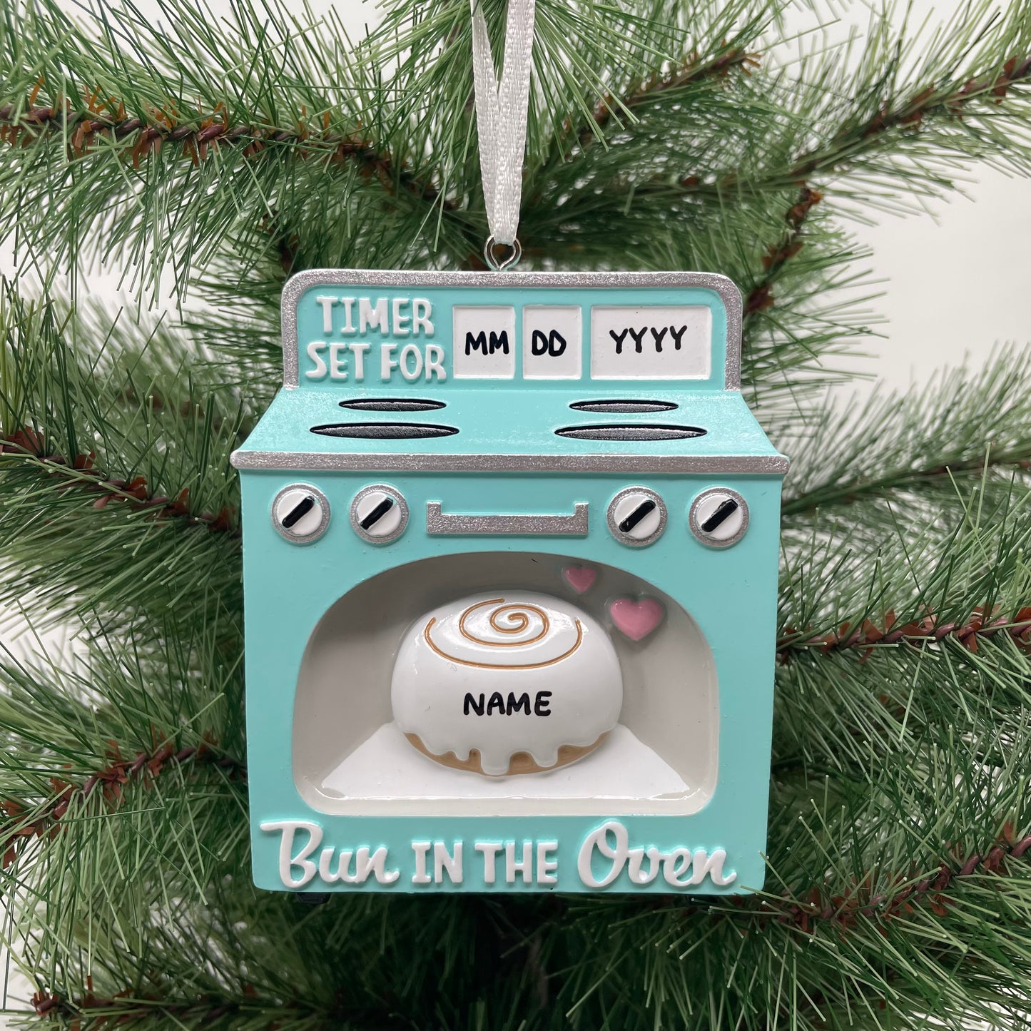 Bun In the Oven Baby Announcement Ornament, Expecting Parent, Mom To Be - Handwritten Personalized