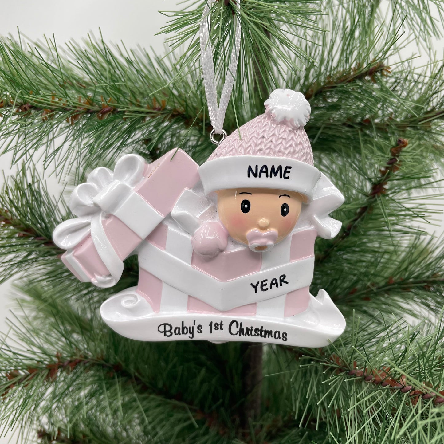 Personalized Baby Girl in Present Ornament Baby's