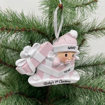 Personalized Baby Girl in Present Ornament Baby's