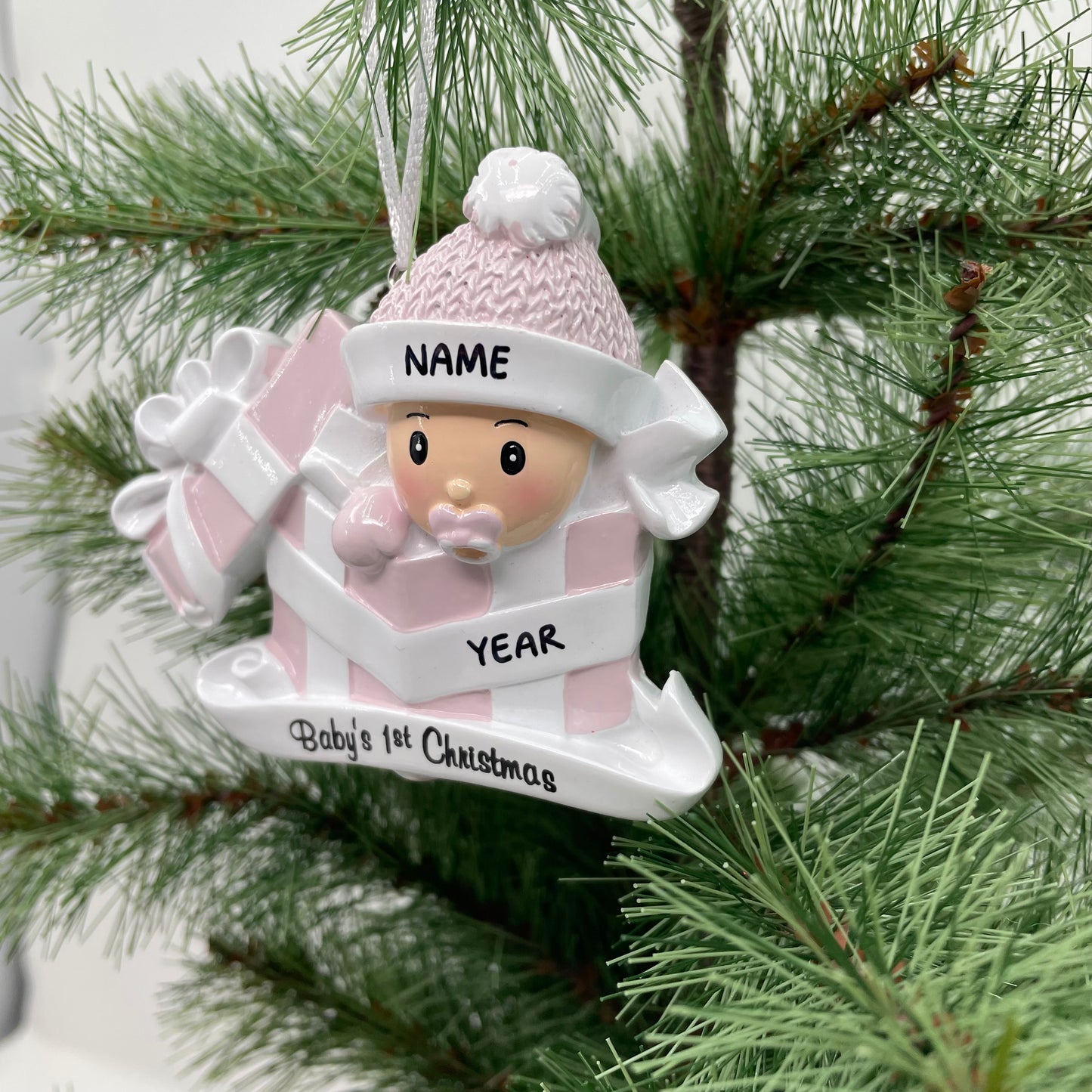 Personalized Baby Girl in Present Ornament Baby's