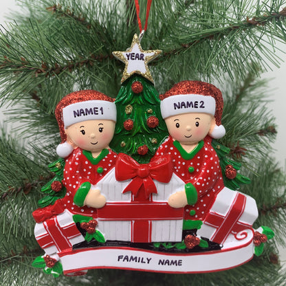 Opening Presents Family Ornament Personalized Ornament Family of 2 3 4 5 6 Christmas Ornament Holiday Gift Custom - Family of 2 Ornaments