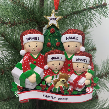 Opening Presents Family Ornament Personalized Ornament Family of 2 3 4 5 6 Christmas Ornament Holiday Gift Hanging ornament - Family of 4