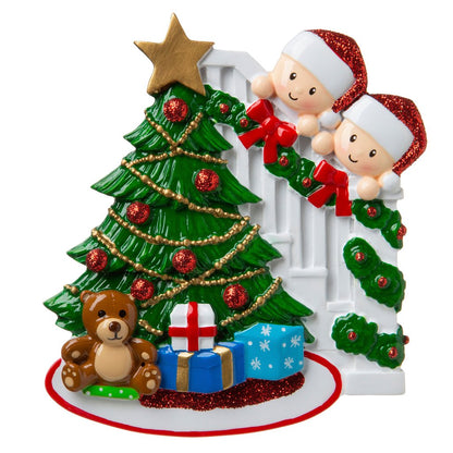 Peeking Family Of 2 Personalized Christmas Ornament