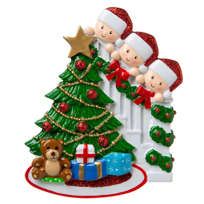 Peeking Family Of 3 Personalized Christmas Ornament