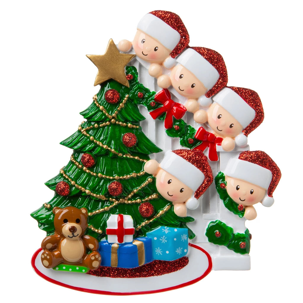 Peeking Family Of 5 Personalized Christmas Ornament