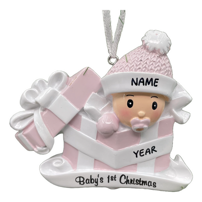 Personalized Baby Girl in Present Ornament Baby's