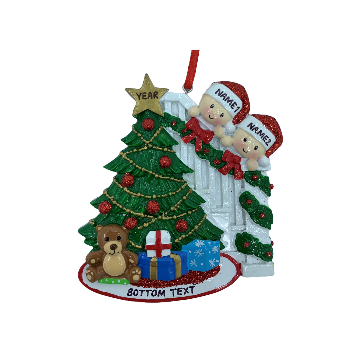 Peeking Family Of 2 Personalized Christmas Ornament