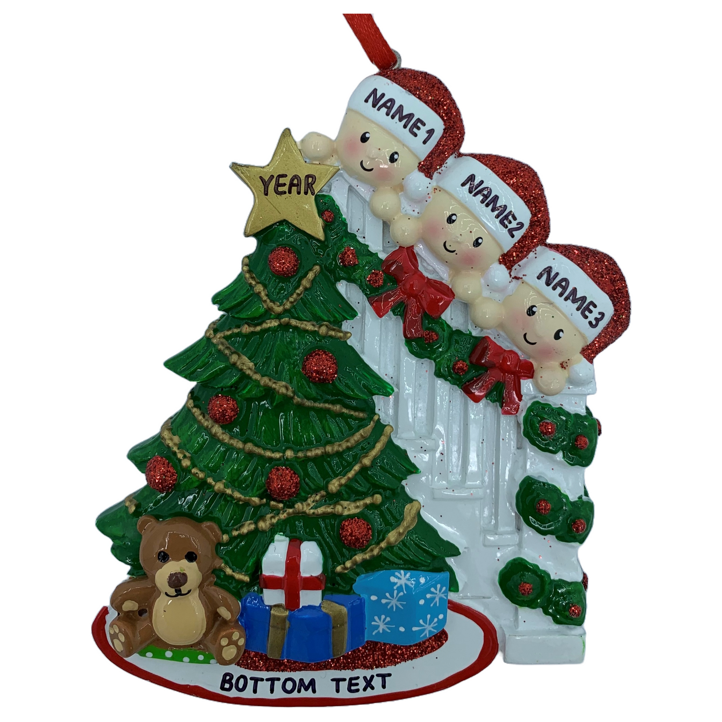 Peeking Family Of 3 Personalized Christmas Ornament
