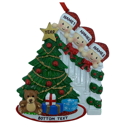 Peeking Family Of 3 Personalized Christmas Ornament