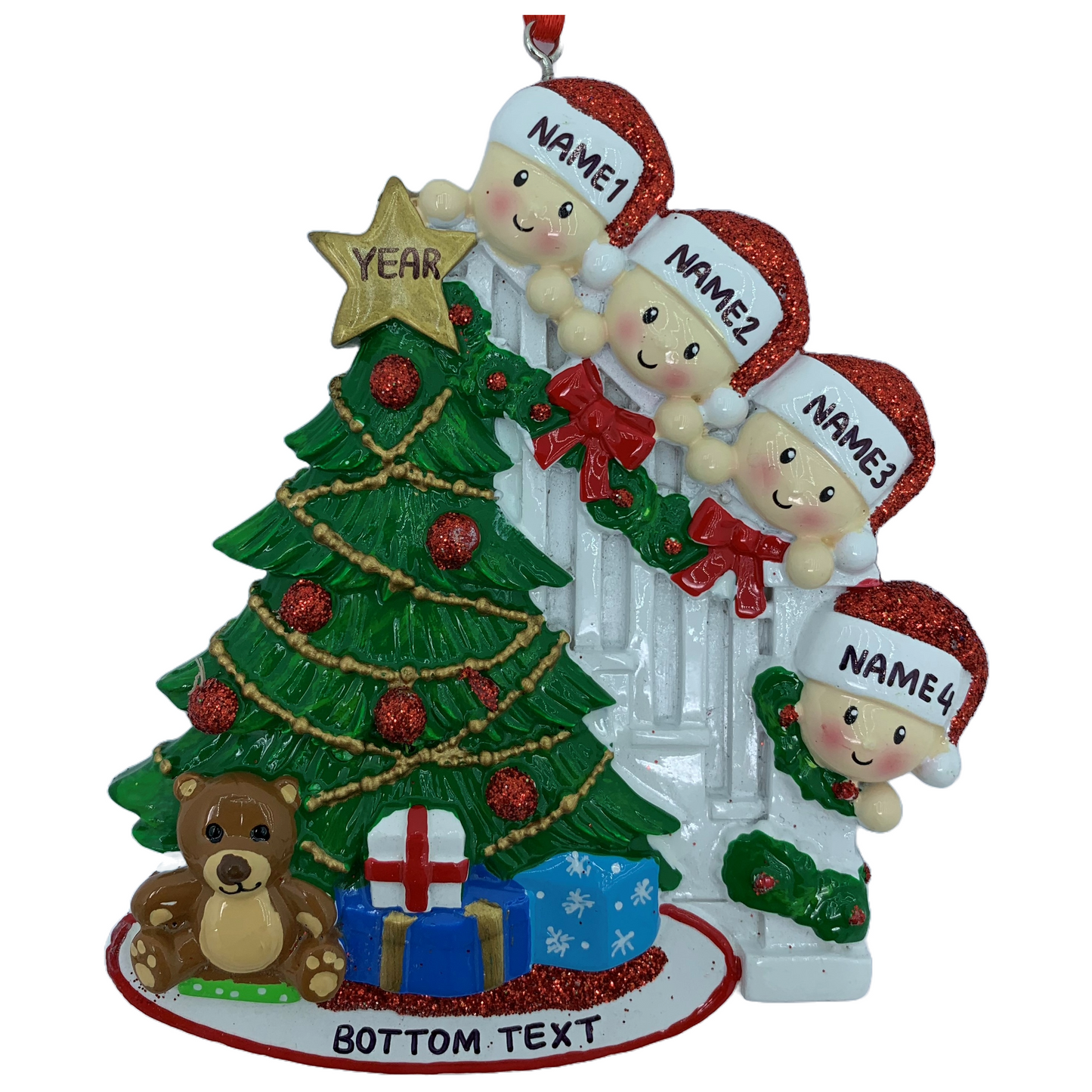 Peeking Family Of 4 Personalized Christmas Ornament