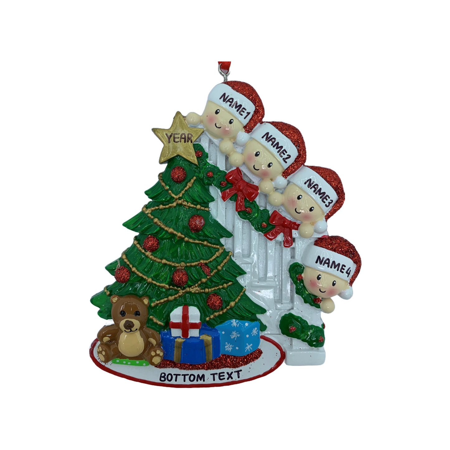 Peeking Family Of 4 Personalized Christmas Ornament