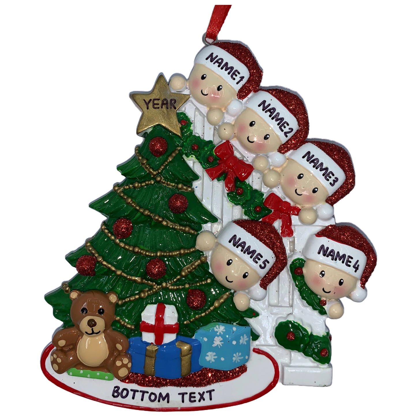 Peeking Family Of 5 Personalized Christmas Ornament