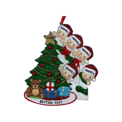 Peeking Family Of 5 Personalized Christmas Ornament
