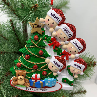 Peeking Family Of 5 Personalized Christmas Ornament