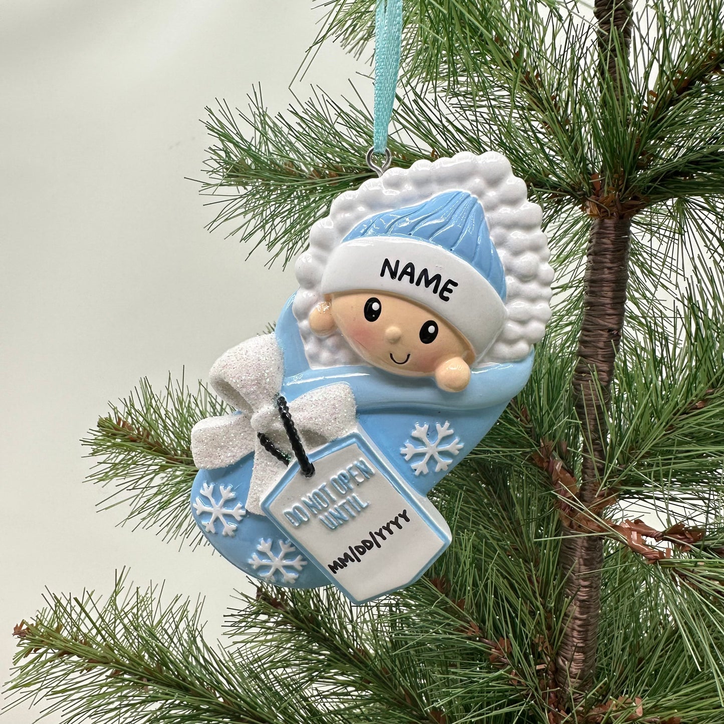 Do Not Open Until (Blue) Personalized Christmas Ornament