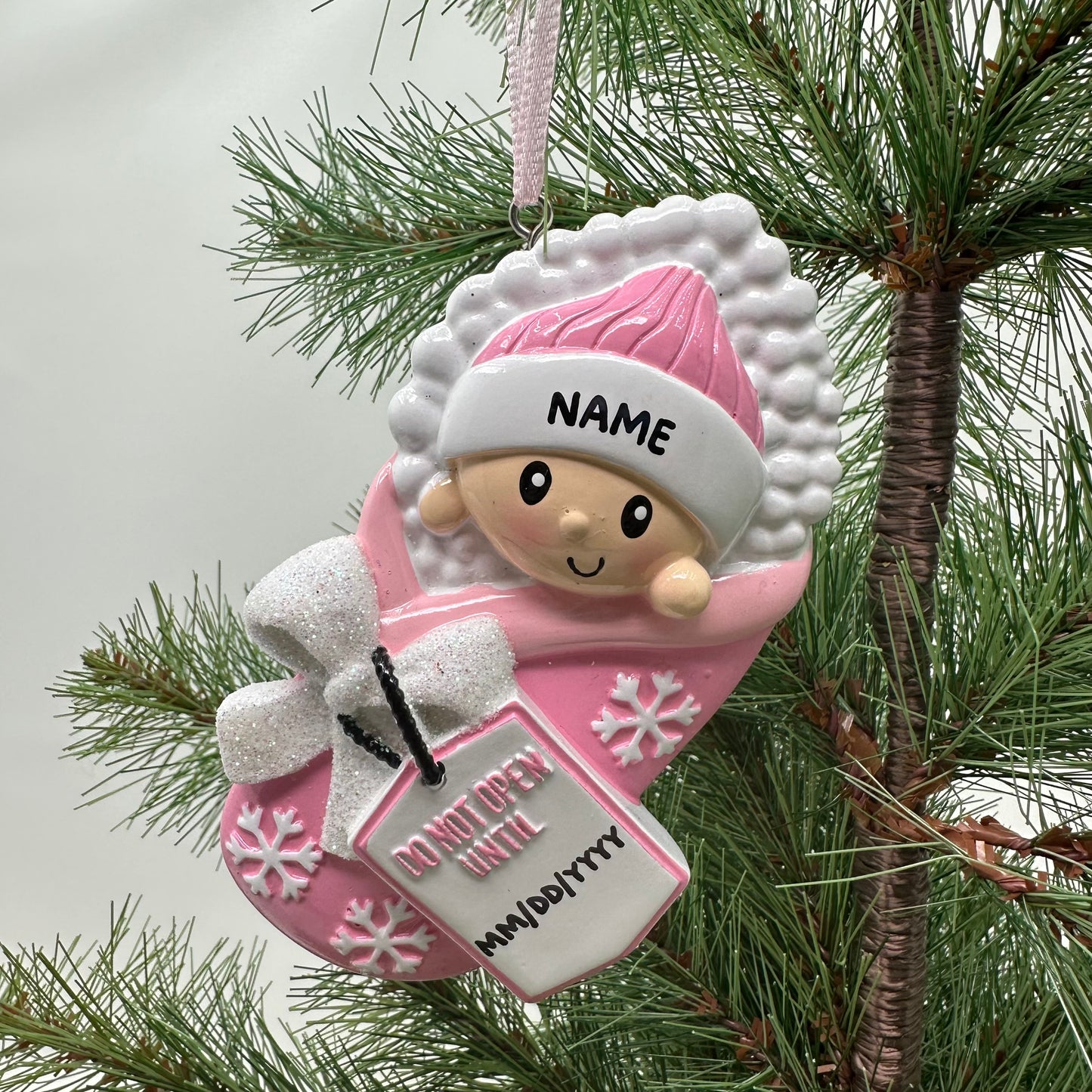 Do Not Open Until (Pink) Personalized Christmas Ornament