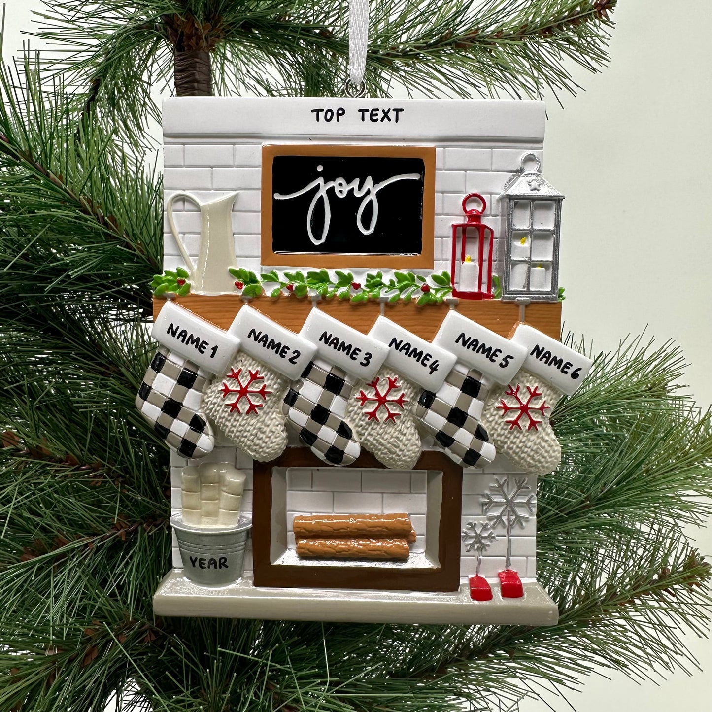 Fireplace Mantle Family Of 6 Personalized Christmas Ornament